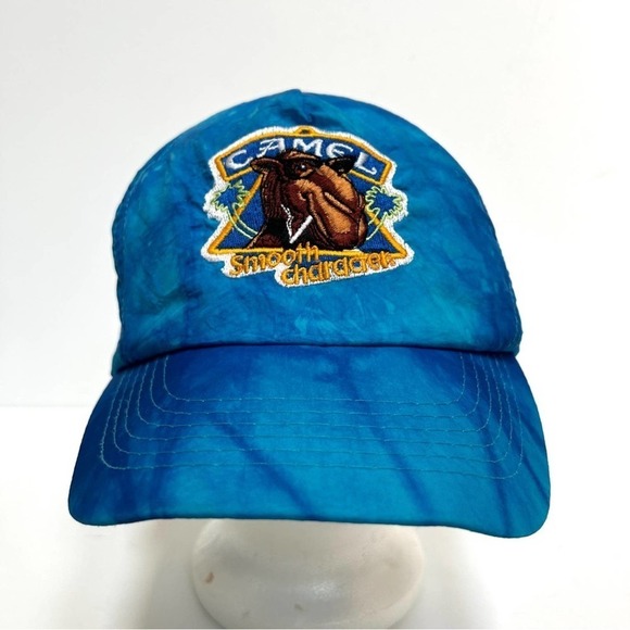 Vintage 90’s Camel Smooth Character Blue Tie Dye Nylon Baseball Cap Dad Hat - Picture 3 of 11
